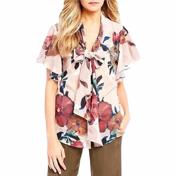 ♦️SOLD♦️ Trina Turk silk blouse with tie bow - Picture 6 of 8